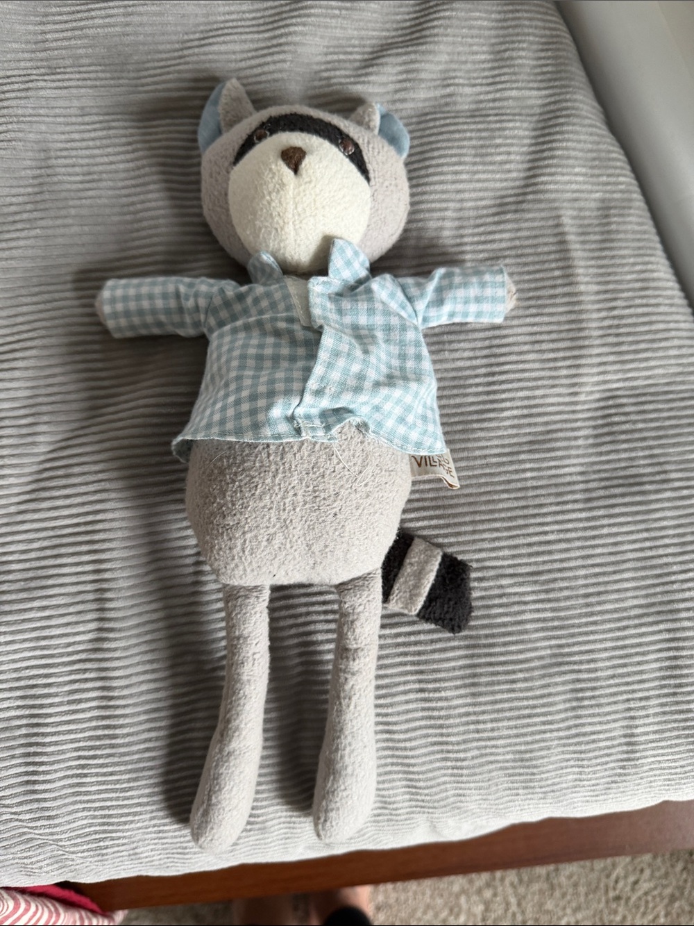 Hazel Village Soft Grey Raccoon Plush with Blue Check Shirt